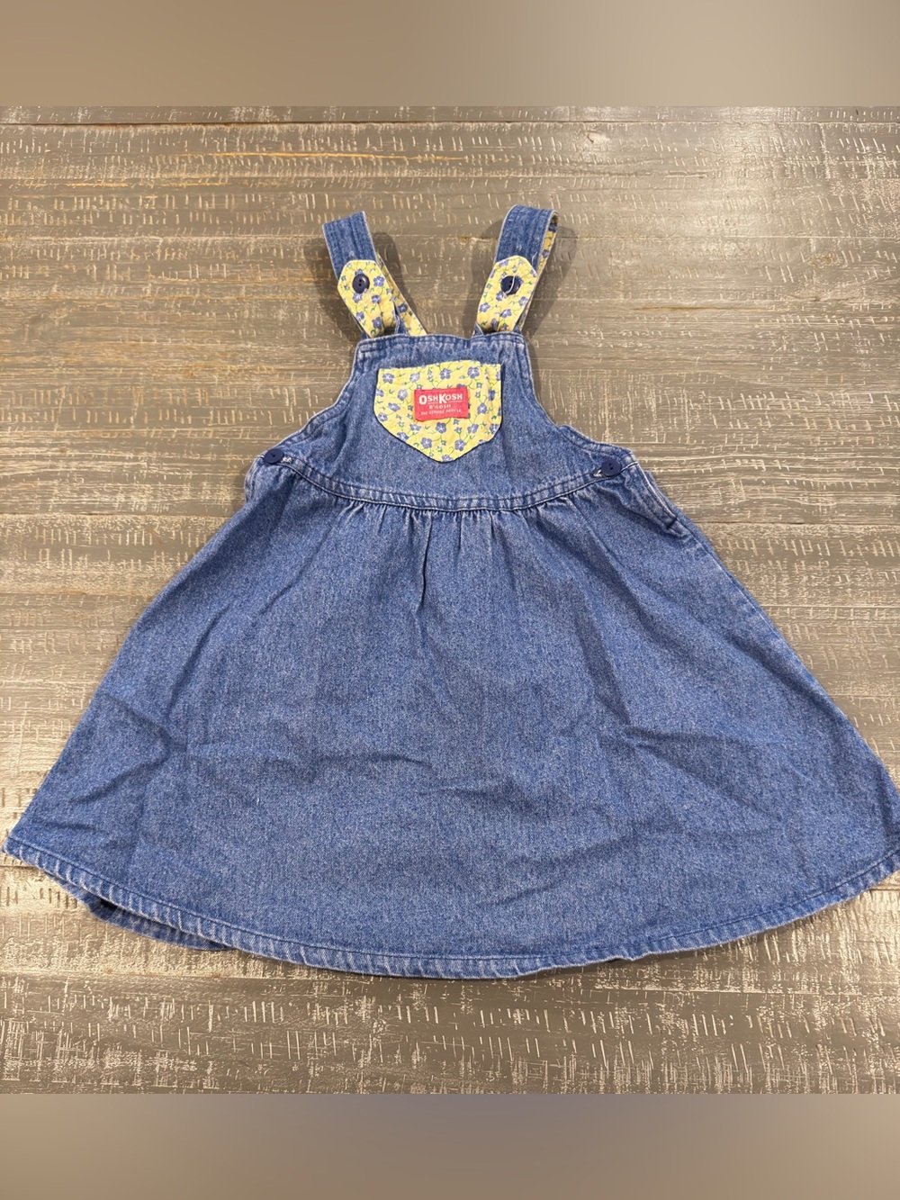 VTG OshKosh Bgosh Denim Overall Dress 6 Pink Tag Floral Bow Pinafore
